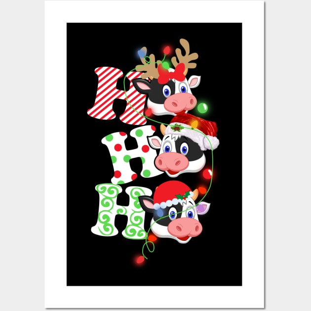 Ho Ho Ho Funny Christmas For Cow Lovers Wall Art by wheeleripjm